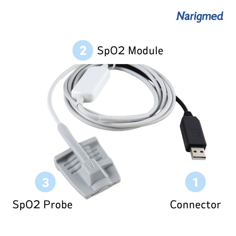 2 sensores Spo2 del abrigo del silicón NOPD-01 con el conector USB del módulo interno