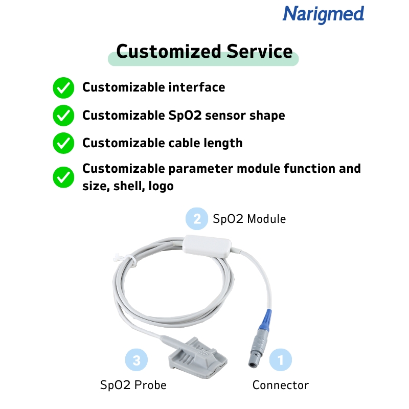9 Sensor del abrigo SPO2 del silicón NOPC-01 con el conector interno de Lemo del módulo